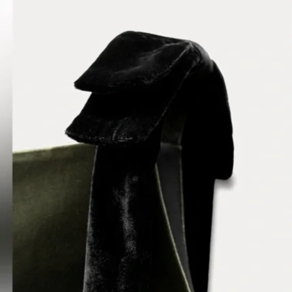NEW Zara Olive velvet w/ black velvet shoulder tie dress, XS, GD1114 - Picture 7 of 7